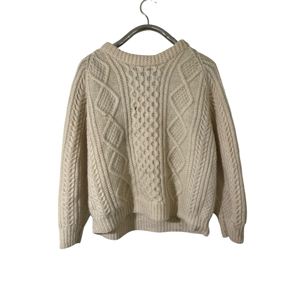 VINTAGE Fisherman Sweater Mens Large Cream Heavy Wool Cable Knit Crewneck Irish